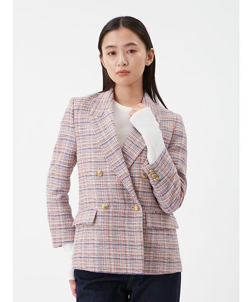 2サイズ金釦ダブルブレザー MilaOwenツイードジャケット 金釦ダブルブレストツイードブレザー(テーラードジャケット)｜アウター