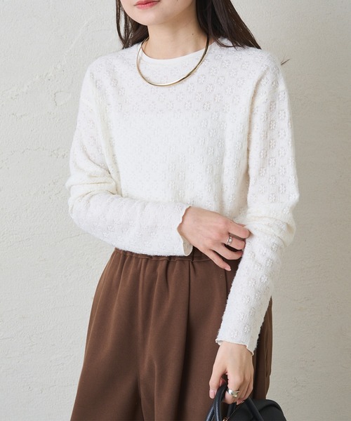 PUAL CE CIN(ピュアルセシン)の「シャギー花柄ストレッチジャガードプルオーバー(Tシャツ/カットソー・レディース・スミクロ/アイボリー・FREE)」の3枚目の写真
