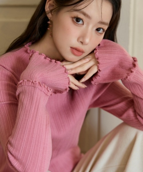 gossip！ロサンゼルス（ゴシップロサンゼルス）の「Y2Kガーリーレトロハイネックニット長袖プルオーバー（ニット/セーター・レディース・ブラック/オフホワイト/グレー/ピンク・FREE）」の4枚目の写真