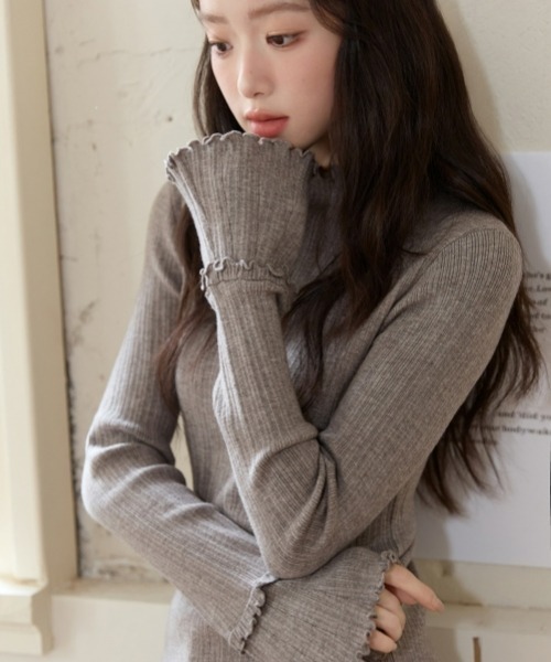 gossip！ロサンゼルス（ゴシップロサンゼルス）の「Y2Kガーリーレトロハイネックニット長袖プルオーバー（ニット/セーター・レディース・ブラック/オフホワイト/グレー/ピンク・FREE）」の17枚目の写真