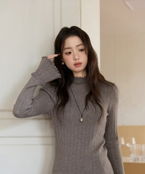 gossip！ロサンゼルス（ゴシップロサンゼルス）の「Y2Kガーリーレトロハイネックニット長袖プルオーバー（ニット/セーター・レディース・ブラック/オフホワイト/グレー/ピンク・FREE）」の10枚目の写真