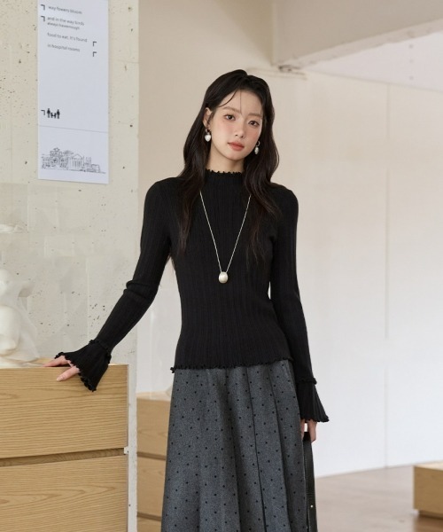 gossip！ロサンゼルス（ゴシップロサンゼルス）の「Y2Kガーリーレトロハイネックニット長袖プルオーバー（ニット/セーター・レディース・ブラック/オフホワイト/グレー/ピンク・FREE）」の19枚目の写真