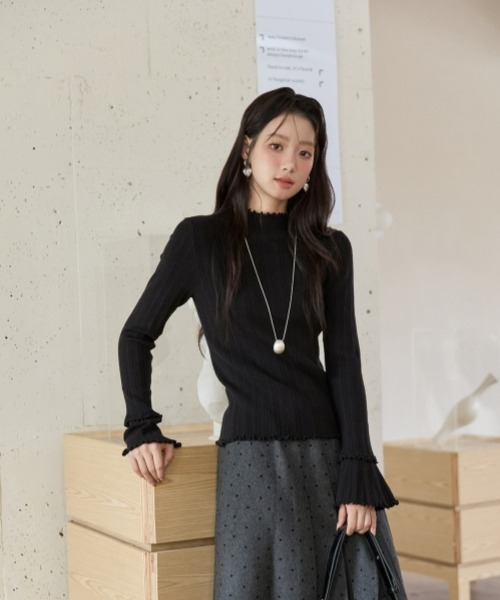 gossip！ロサンゼルス（ゴシップロサンゼルス）の「Y2Kガーリーレトロハイネックニット長袖プルオーバー（ニット/セーター・レディース・ブラック/オフホワイト/グレー/ピンク・FREE）」の21枚目の写真