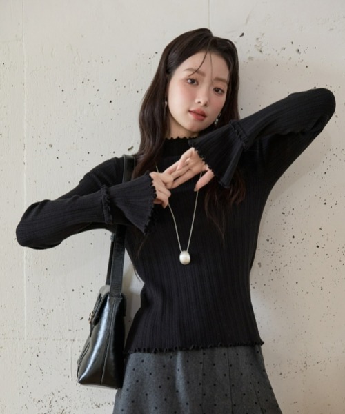 gossip！ロサンゼルス（ゴシップロサンゼルス）の「Y2Kガーリーレトロハイネックニット長袖プルオーバー（ニット/セーター・レディース・ブラック/オフホワイト/グレー/ピンク・FREE）」の22枚目の写真