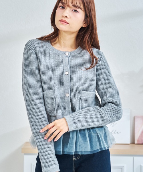 MISCH MASCH(ミッシュマッシュ)の「一部店舗限定 チュールアンサンブルニット(カーディガン/ボレロ・レディース・グレー/ネイビー/パープル・フリ-)」の4枚目の写真