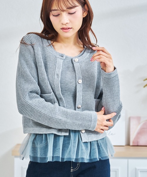 MISCH MASCH(ミッシュマッシュ)の「一部店舗限定 チュールアンサンブルニット(カーディガン/ボレロ・レディース・グレー/ネイビー/パープル・フリ-)」の6枚目の写真