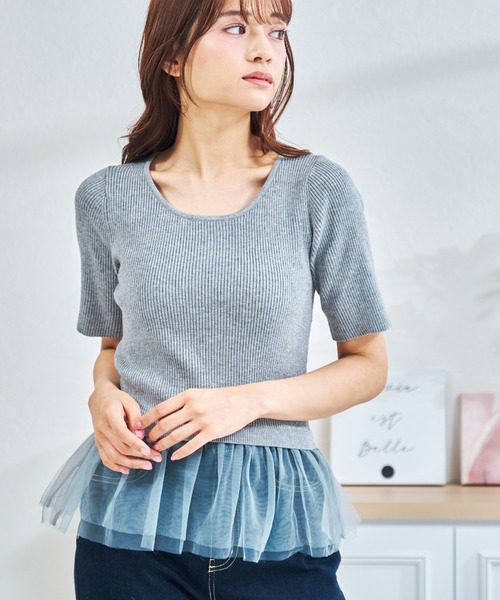 MISCH MASCH(ミッシュマッシュ)の「一部店舗限定 チュールアンサンブルニット(カーディガン/ボレロ・レディース・グレー/ネイビー/パープル・フリ-)」の9枚目の写真