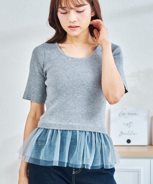 MISCH MASCH(ミッシュマッシュ)の「一部店舗限定 チュールアンサンブルニット(カーディガン/ボレロ・レディース・グレー/ネイビー/パープル・フリ-)」の10枚目の写真