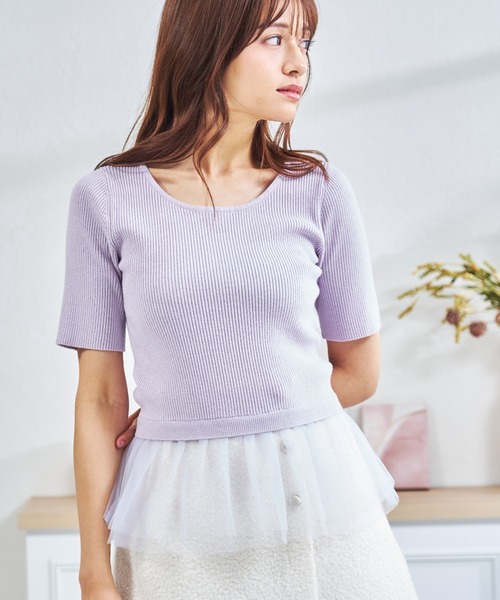 MISCH MASCH(ミッシュマッシュ)の「一部店舗限定 チュールアンサンブルニット(カーディガン/ボレロ・レディース・グレー/ネイビー/パープル・フリ-)」の20枚目の写真