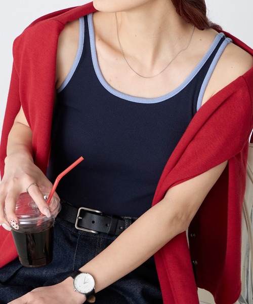 BONLECILL(ボンルシール)の「【接触冷感/抗菌防臭】カップ付き配色タンクトップ(タンクトップ・レディース・ネイビー/ブラウン/アイボリー/ブラック/チャコールグレー・S/M/L)」の5枚目の写真
