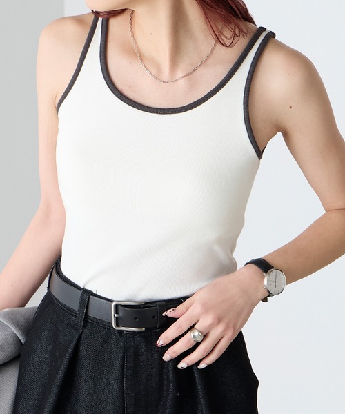 BONLECILL(ボンルシール)の「【接触冷感/抗菌防臭】カップ付き配色タンクトップ(タンクトップ・レディース・ネイビー/ブラウン/アイボリー/ブラック/チャコールグレー・S/M/L)」の2枚目の写真