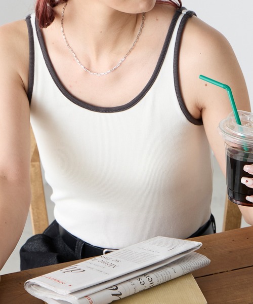 BONLECILL(ボンルシール)の「【接触冷感/抗菌防臭】カップ付き配色タンクトップ(タンクトップ・レディース・ネイビー/ブラウン/アイボリー/ブラック/チャコールグレー・S/M/L)」の7枚目の写真