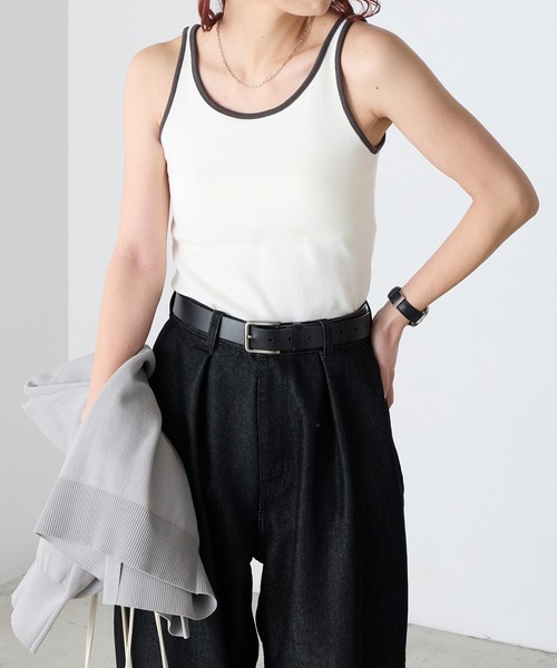 BONLECILL(ボンルシール)の「【接触冷感/抗菌防臭】カップ付き配色タンクトップ(タンクトップ・レディース・ネイビー/ブラウン/アイボリー/ブラック/チャコールグレー・S/M/L)」の8枚目の写真