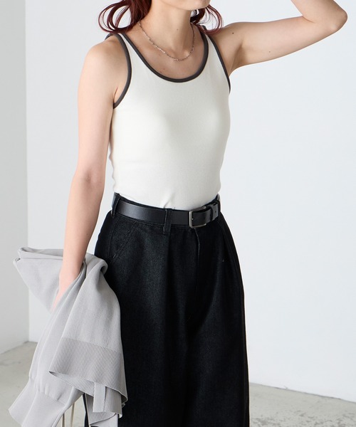 BONLECILL(ボンルシール)の「【接触冷感/抗菌防臭】カップ付き配色タンクトップ(タンクトップ・レディース・ネイビー/ブラウン/アイボリー/ブラック/チャコールグレー・S/M/L)」の9枚目の写真