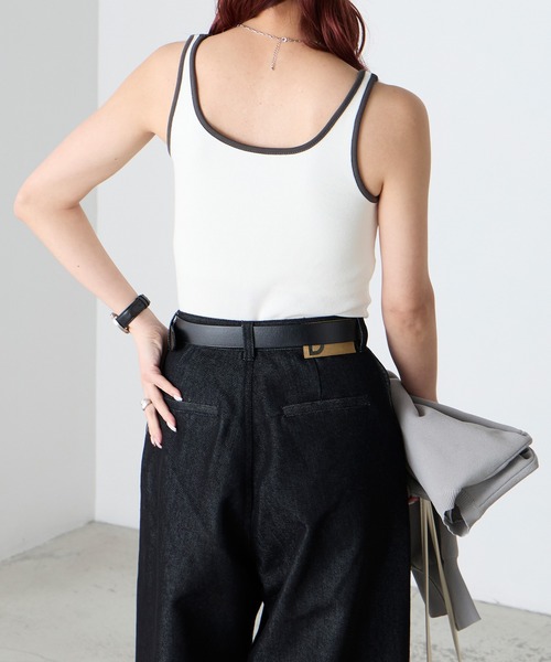 BONLECILL(ボンルシール)の「【接触冷感/抗菌防臭】カップ付き配色タンクトップ(タンクトップ・レディース・ネイビー/ブラウン/アイボリー/ブラック/チャコールグレー・S/M/L)」の10枚目の写真