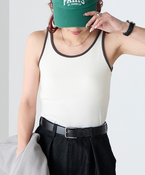 BONLECILL(ボンルシール)の「【接触冷感/抗菌防臭】カップ付き配色タンクトップ(タンクトップ・レディース・ネイビー/ブラウン/アイボリー/ブラック/チャコールグレー・S/M/L)」の11枚目の写真