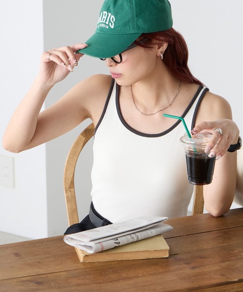 BONLECILL(ボンルシール)の「【接触冷感/抗菌防臭】カップ付き配色タンクトップ(タンクトップ・レディース・ネイビー/ブラウン/アイボリー/ブラック/チャコールグレー・S/M/L)」の12枚目の写真