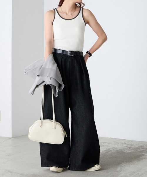 BONLECILL(ボンルシール)の「【接触冷感/抗菌防臭】カップ付き配色タンクトップ(タンクトップ・レディース・ネイビー/ブラウン/アイボリー/ブラック/チャコールグレー・S/M/L)」の13枚目の写真