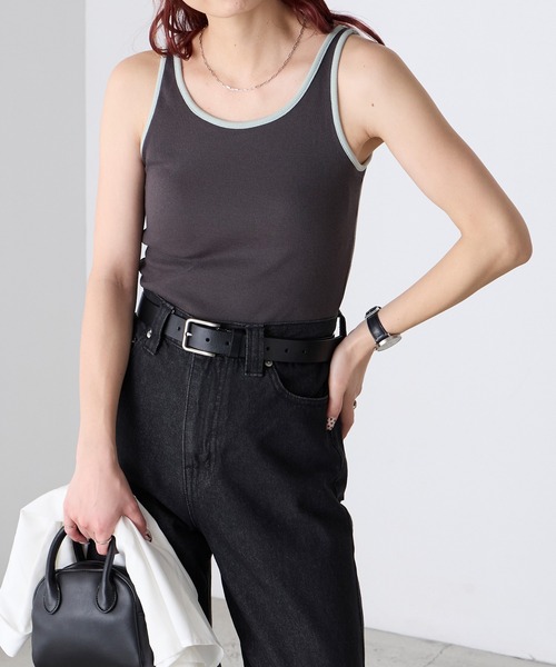 BONLECILL(ボンルシール)の「【接触冷感/抗菌防臭】カップ付き配色タンクトップ(タンクトップ・レディース・ネイビー/ブラウン/アイボリー/ブラック/チャコールグレー・S/M/L)」の16枚目の写真