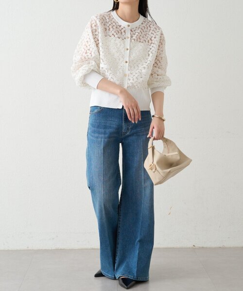 LOUNGEDRESS（ラウンジドレス）の「コクーンスリーブフラワーカーデ（カーディガン/ボレロ・レディース・オフホワイト/ブラック・FREE）」の3枚目の写真