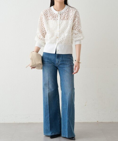 LOUNGEDRESS（ラウンジドレス）の「コクーンスリーブフラワーカーデ（カーディガン/ボレロ・レディース・オフホワイト/ブラック・FREE）」の4枚目の写真