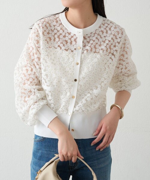 LOUNGEDRESS（ラウンジドレス）の「コクーンスリーブフラワーカーデ（カーディガン/ボレロ・レディース・オフホワイト/ブラック・FREE）」の5枚目の写真