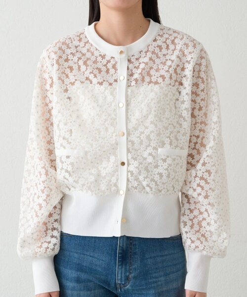 LOUNGEDRESS（ラウンジドレス）の「コクーンスリーブフラワーカーデ（カーディガン/ボレロ・レディース・オフホワイト/ブラック・FREE）」の8枚目の写真