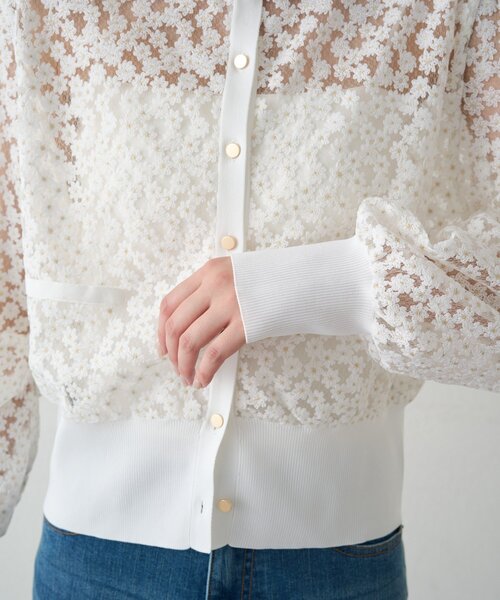 LOUNGEDRESS（ラウンジドレス）の「コクーンスリーブフラワーカーデ（カーディガン/ボレロ・レディース・オフホワイト/ブラック・FREE）」の12枚目の写真