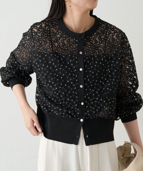 LOUNGEDRESS（ラウンジドレス）の「コクーンスリーブフラワーカーデ（カーディガン/ボレロ・レディース・オフホワイト/ブラック・FREE）」の20枚目の写真