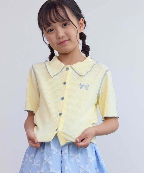 ROPE' PICNIC(ロペピクニック)の「【KIDS/キッズ】テレコ配色メロウカーディガン(カーディガン/ボレロ・キッズ・ネイビー/キナリ・120/140/130)」の2枚目の写真