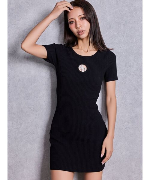 GYDA（ジェイダ）の「GG bijou MOLDハーフスリーブニットワンピース（ワンピース・レディース・ブラック/オフホワイト・FREE）」の2枚目の写真