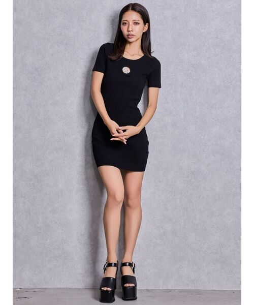 GYDA（ジェイダ）の「GG bijou MOLDハーフスリーブニットワンピース（ワンピース・レディース・ブラック/オフホワイト・FREE）」の5枚目の写真