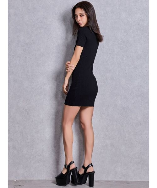 GYDA（ジェイダ）の「GG bijou MOLDハーフスリーブニットワンピース（ワンピース・レディース・ブラック/オフホワイト・FREE）」の6枚目の写真