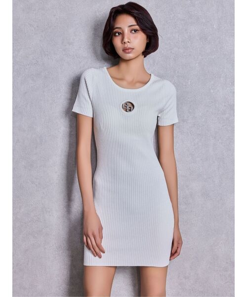 GYDA（ジェイダ）の「GG bijou MOLDハーフスリーブニットワンピース（ワンピース・レディース・ブラック/オフホワイト・FREE）」の7枚目の写真