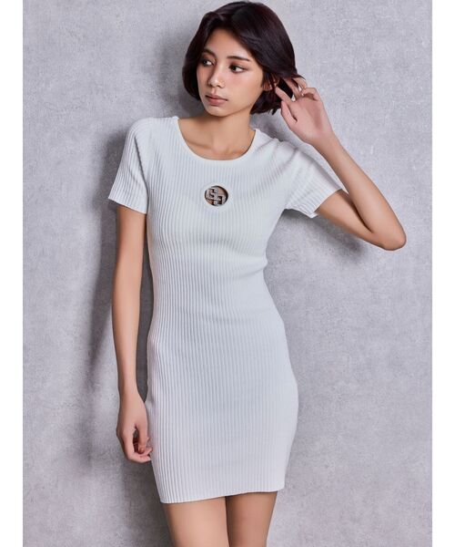 GYDA（ジェイダ）の「GG bijou MOLDハーフスリーブニットワンピース（ワンピース・レディース・ブラック/オフホワイト・FREE）」の8枚目の写真