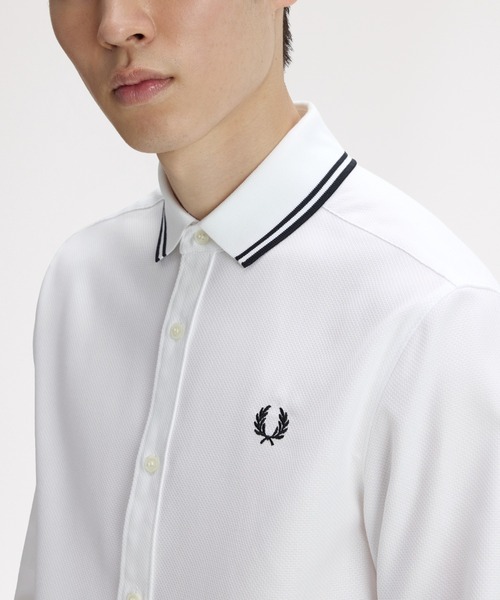 FRED PERRY（フレッドペリー）の「Polo Collar Woven Pique Shirt／ポロカラーウーブンピケシャツ（シャツ/ブラウス・メンズ・ホワイト/ブラック・S/M/L）」の8枚目の写真