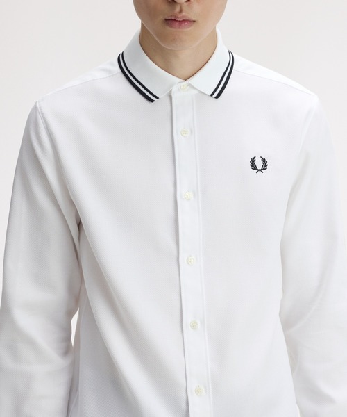 FRED PERRY（フレッドペリー）の「Polo Collar Woven Pique Shirt／ポロカラーウーブンピケシャツ（シャツ/ブラウス・メンズ・ホワイト/ブラック・S/M/L）」の7枚目の写真