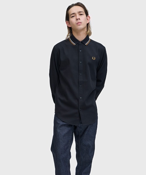 FRED PERRY（フレッドペリー）の「Polo Collar Woven Pique Shirt／ポロカラーウーブンピケシャツ（シャツ/ブラウス・メンズ・ホワイト/ブラック・S/M/L）」の12枚目の写真