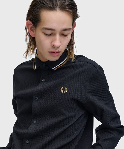 FRED PERRY（フレッドペリー）の「Polo Collar Woven Pique Shirt／ポロカラーウーブンピケシャツ（シャツ/ブラウス・メンズ・ホワイト/ブラック・S/M/L）」の13枚目の写真