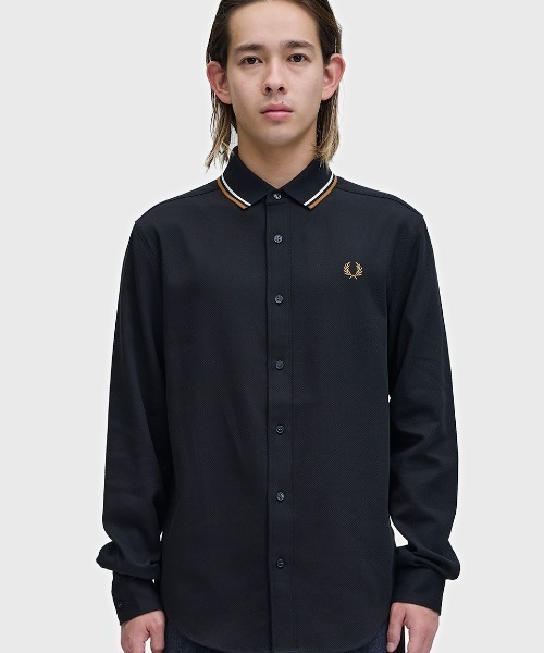 FRED PERRY（フレッドペリー）の「Polo Collar Woven Pique Shirt／ポロカラーウーブンピケシャツ（シャツ/ブラウス・メンズ・ホワイト/ブラック・S/M/L）」の14枚目の写真