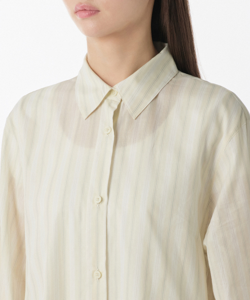 MUSINSA STANDARD WOMAN（ムシンサスタンダードウーマン）の「ウィメンズリラックスドマルチストライプシャツ[ライトイエロー]（シャツ/ブラウス・レディース・その他・SMALL/MEDIUM/LARGE/X-SMALL）」の3枚目の写真
