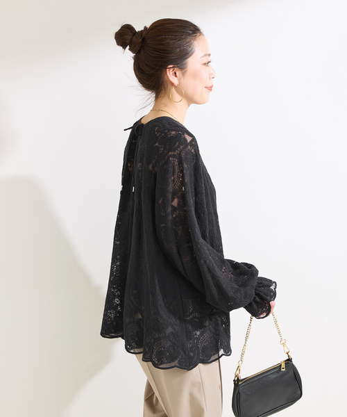 B.C STOCK(ベーセーストック)の「手洗い可 / レースチュニック(シャツ/ブラウス・レディース・ホワイト/ブラック・FREE)」の7枚目の写真