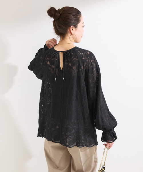 B.C STOCK(ベーセーストック)の「手洗い可 / レースチュニック(シャツ/ブラウス・レディース・ホワイト/ブラック・FREE)」の8枚目の写真