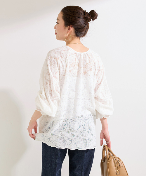 B.C STOCK(ベーセーストック)の「手洗い可 / レースチュニック(シャツ/ブラウス・レディース・ホワイト/ブラック・FREE)」の19枚目の写真