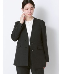 SUIT SQUARE | ジャケット Vカラー ウォッシャブル ストレッチ シャンブレーツイル 無地 anysy(ノーカラージャケット)