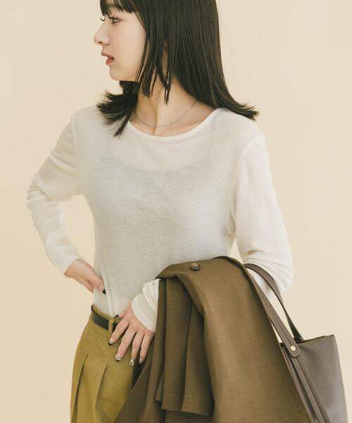 ITEMS URBANRESEARCH(アイテムズ アーバンリサーチ)の「シアーリブロングTシャツ(Tシャツ/カットソー・レディース・ミント/ブラウン/ホワイト・FREE)」の2枚目の写真