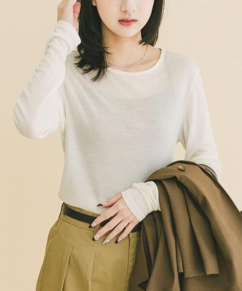 ITEMS URBANRESEARCH(アイテムズ アーバンリサーチ)の「シアーリブロングTシャツ(Tシャツ/カットソー・レディース・ミント/ブラウン/ホワイト・FREE)」の16枚目の写真