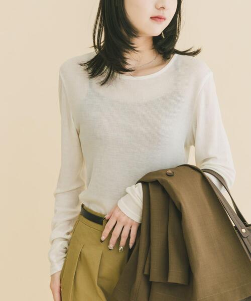 ITEMS URBANRESEARCH(アイテムズ アーバンリサーチ)の「シアーリブロングTシャツ(Tシャツ/カットソー・レディース・ミント/ブラウン/ホワイト・FREE)」の15枚目の写真