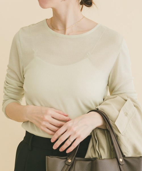 ITEMS URBANRESEARCH（アイテムズ アーバンリサーチ）の「シアーリブロングTシャツ（Tシャツ/カットソー・レディース・ミント/ブラウン/ホワイト・FREE）」の3枚目の写真