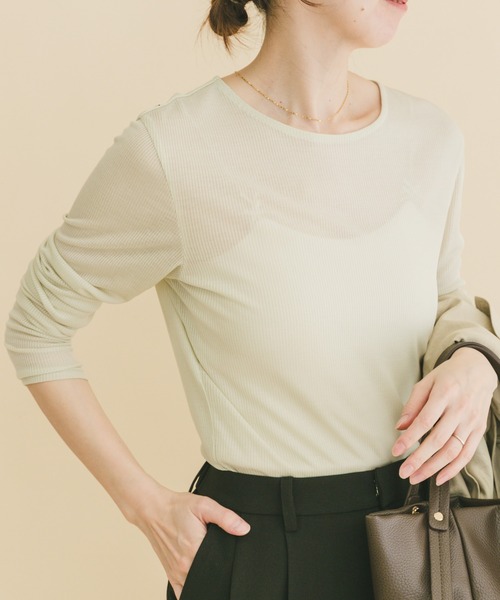 ITEMS URBANRESEARCH（アイテムズ アーバンリサーチ）の「シアーリブロングTシャツ（Tシャツ/カットソー・レディース・ミント/ブラウン/ホワイト・FREE）」の19枚目の写真